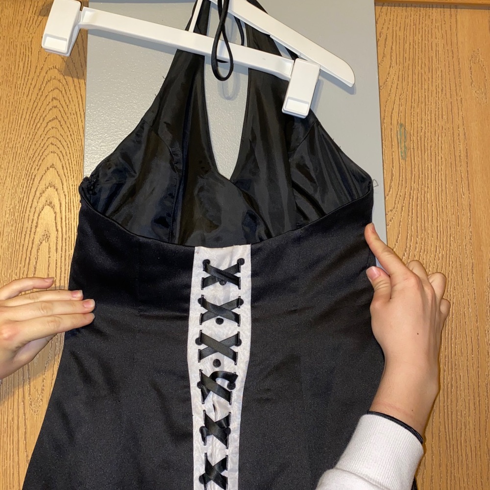 black and white long halter dress